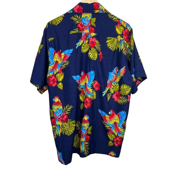 Alvish Hawaiian NAVY Shirt Parrot Floral Beach Aloha Party Short Sleeve Large - Picture 2 of 8